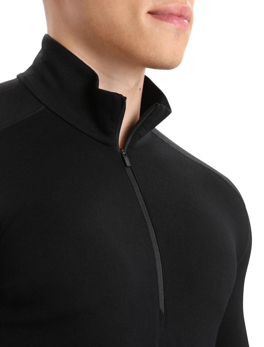 Icebreaker Merino 260 Tech Long Sleeve Half Zip Thermal Top Férfi Base Layers Fekete | HU 1387UZGT